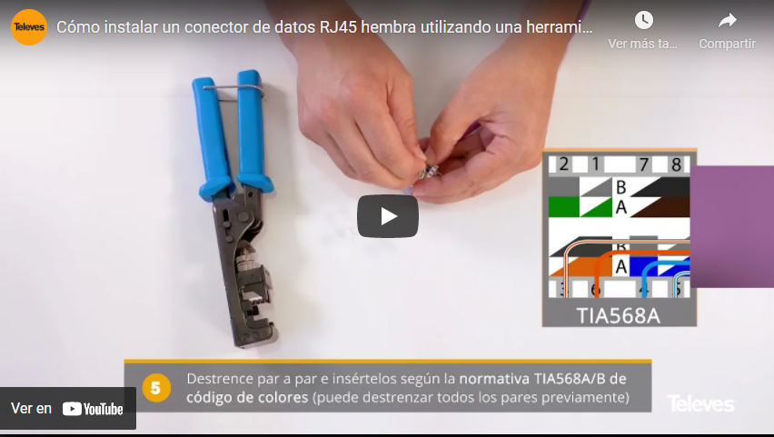 Televes: Cómo instalar un conector de datos RJ45 hembra utilizando una herramienta profesional