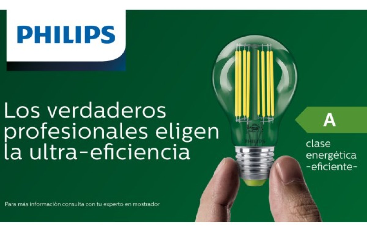 La solución más ultraeficiente para que los profesionales lleven el ahorro y la sostenibilidad a otro nivel es la bombilla LED de clase A de Philips